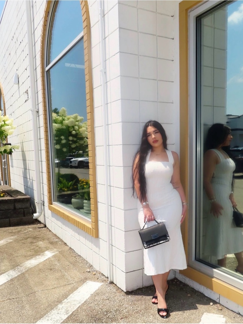Women's White Square-Neck Midi Dress